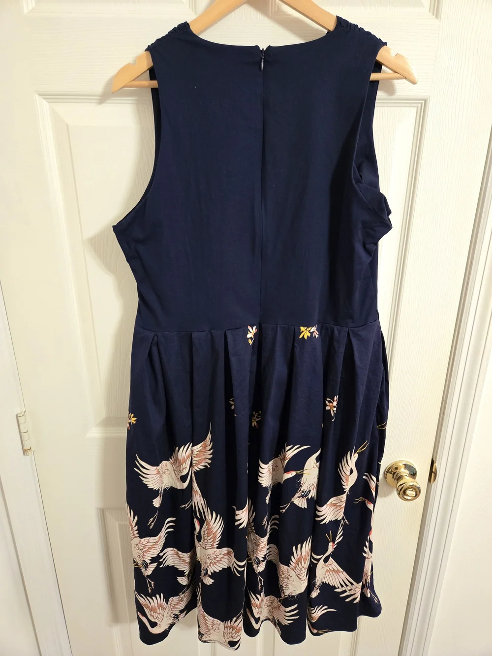 Navy Sleeveless Crane Bird Print Fit-and-Flare Dress Pin Up Size 2XL - Picture 2 of 8